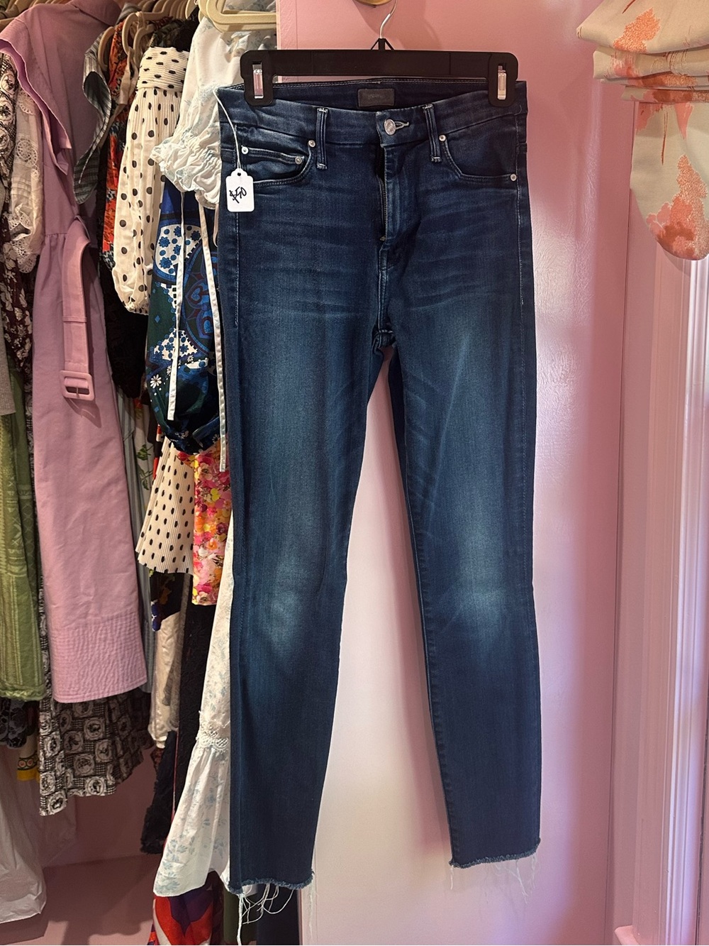 MOTHER Dark Blue Ankle Crop Slim Straight Jeans